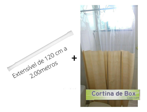 Kit Varão + Cortina De Banheiro Box Visor Tubo Extensível G