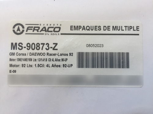 Empacadura Mltiple Escape Fraco Chevrolet Corsa 1.4 - 1.6 Foto 2