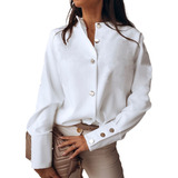 Blusa Blanca Con Botones Moda Casual Elegante Para Mujer