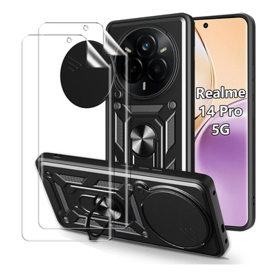 Dbgjjr 2x Mica Funda Para Realme 14 Pro 5g Case Uso Rudo Soporte Anillo Protector De Cámara Pantalla Hidrogel