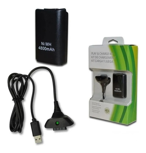 Kit Carga Y Juega Para Control Xbox 360 Pila Batería Y Cable