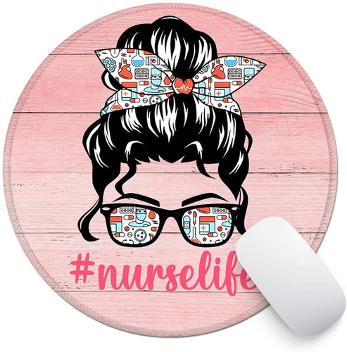 Mouse Pad Circular Rosa  #nurselife  7.9 X 7.9 Pulgadas