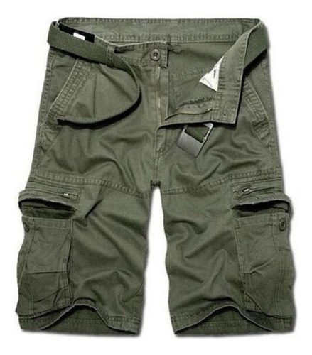 Pantalones Cortos Cargo For Hombre Con Cinturón, Militar