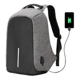 Mochila Gris Usb Antirrobo Reforzada C/multiples Bolsillos