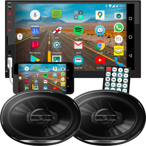 Combo Pantalla 7 Pul Bt + Parlantes Pioneer 6x9 90w 4 Ohms