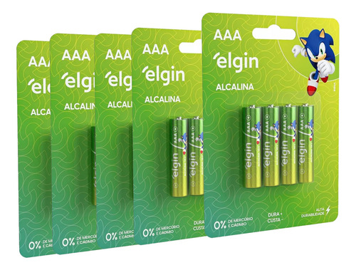 20 Pilha Palito Alcalina Aaa Elgin Energy Lr3 1,5v 5 Cartela