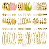 45 Pares Aretes Mujer Oro Pendientes Joyeria Largo Broquel