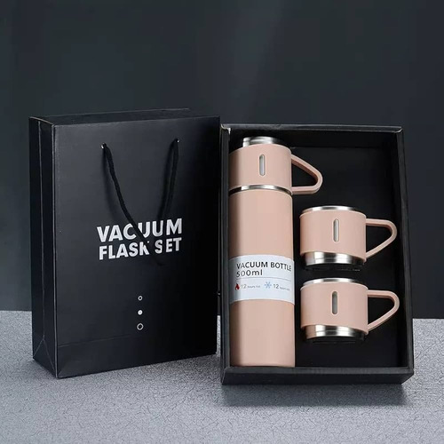 Set Termo Pico Cebador Vacuum Flask Acero Con Tazas