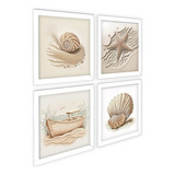 Kit 4 Quadros Decorativos Banheiro, 24x24cm Praia, Mar Areia