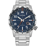 Reloj Citizen Eco-drive Avion 43mm Bm7550-87l Color De La Correa Plateado Color Del Bisel Plateado Color Del Fondo Azul