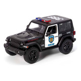 Miniatura Carrinho De Ferro Jeep Wrangler Policia Preto 1/34