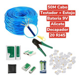 Kit 50m Cabo Rede +20 Rj45 + Alicate + Testador Cabo+bateria