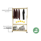 Sapateira Com Cabideiro E Rodinhas Pinus Para Quarto Closet