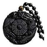 Collar De Obsidiana Negra Curativos Natural Dragón Fénix .