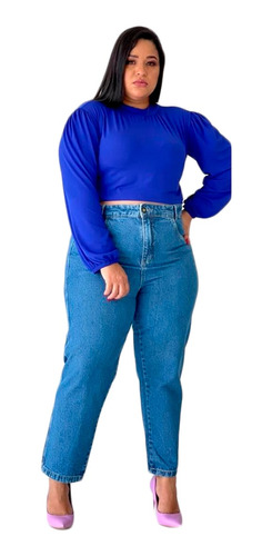 Calça Mom Jeans Plus Size Feminina Cintura Alta
