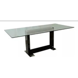 Mesa De Comedor Nueva De Vidrio Templado Base Negra Y Apoyo 