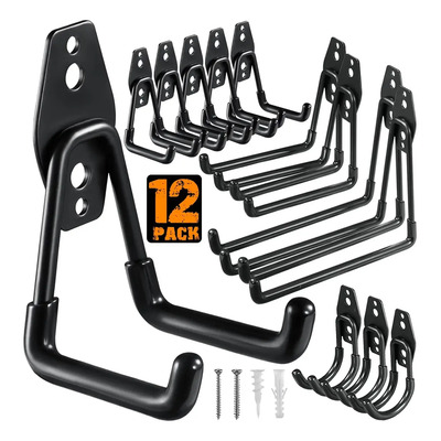 Timotech Set 12 Ganchos De Garaje Acero Inoxidable Para Pared Soporte 35kg Negro