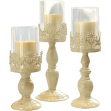 3pcs Candelero De Pilar Con Bóveda De Cristal Titular De