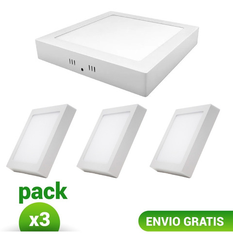 Panel Led Cuadrado Sobreponer L Blanca O Calida 18w Pack X 3