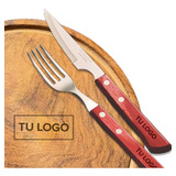 Set Tenedor, Cuchillo Y Tabla Madera, Asado, Tu Logo Grabado