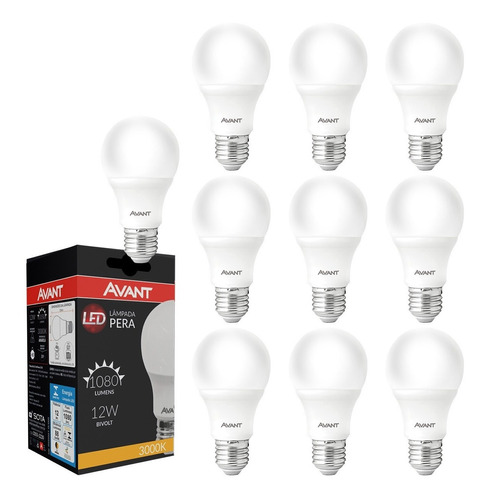 Kit 10 Lâmpadas Led Bulbo Pera Bivolt 12w Luz Amarela Avant