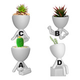 Maceteros Suculentas Cactus Decoracion Hombrecitos Set X 4
