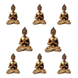 Combo 8 Estátuas De Mini Buda Dourado 8,5cm Resina Atacado