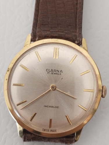 Reloj Clarna Plano De Cuerda Vintage, Swiss Chapa De Oro