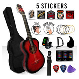 Kit De Guitarra Acústica Con Accesorios + Stickers Color Natural Material Del Diapasón Álamo Orientación De La Mano Zurdo