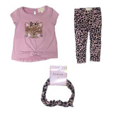 Roupa Infantil Menina Camiseta Gatinha Paetê Calça Oncinha