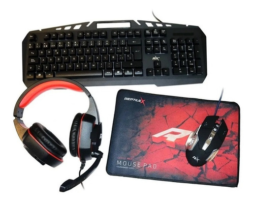 Teclado Mouse Audifono Mousepad Kit 4 En 1 Gamer Reptilex 