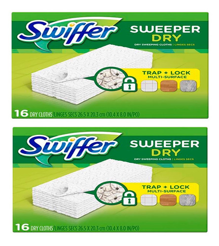 Pack 2 Cajas Repuesto 16c/u Mopa Swiffer Paños Secos 