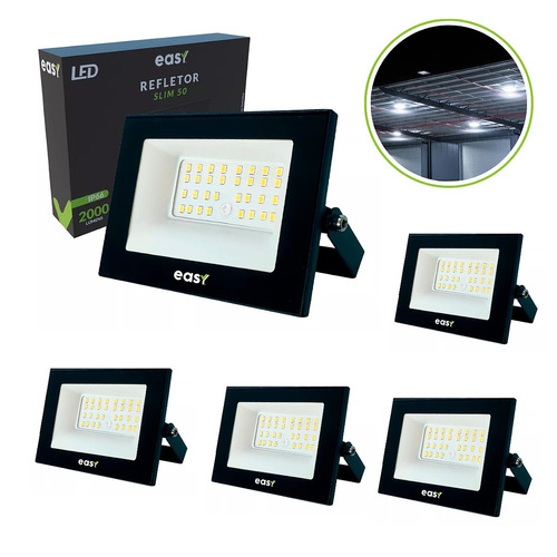 Kit 5 Refletor Led 50w Bivolt Branco Frio - Easy Cor Da Carcaça Preto Cor Da Luz Branco-frio 110v/220v