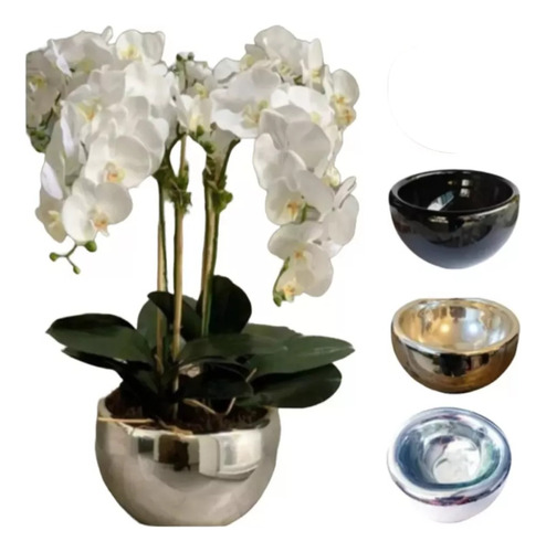 Arreglo De Orquídeas De Tacto Natural Y Maceta Cromada