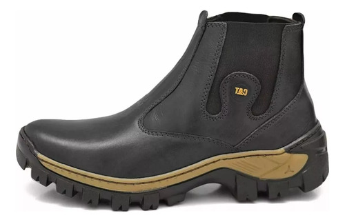 Bota Botina Masculina Cat Lançamento Couro  Sola Costurada