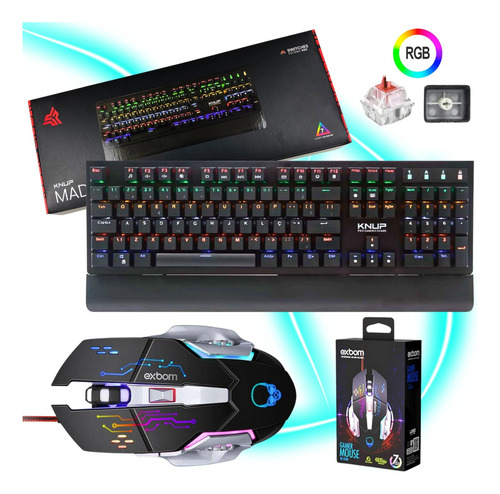 Combo Teclado Gamer Mecânico Red Switch Led Rgb Anti Ghost