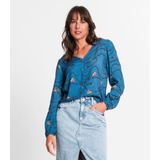 Camisa Manga Longa Feminina Em Viscose Endless Azul