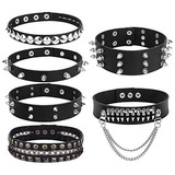 6pieces Punky Collar De Gargantilla De Cuero Mujeres Aj...