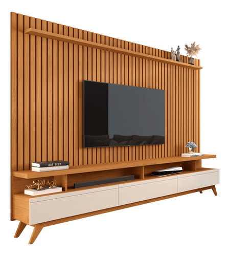 Conjunto Rack Com Painel Versátil Para Sala Tv Ripados