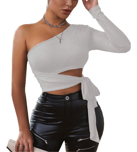 Blusa Crop Top Nudo Lateral De Un Hombro