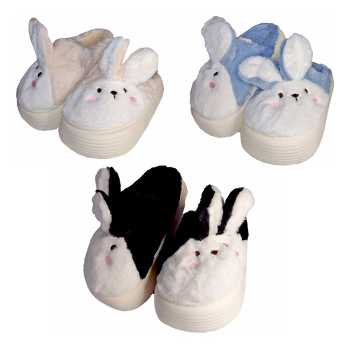 Pantuflas Dama Conejo Plataforma Peluche Invierno Suave Moda