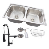 Kit Cuba Dupla Gourmet Aço Inox E Torneira Gourmet Black 