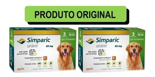 Simparic 80mg Para Cães De 20kg Até 40kg - 3 Comp. Combo 2cx