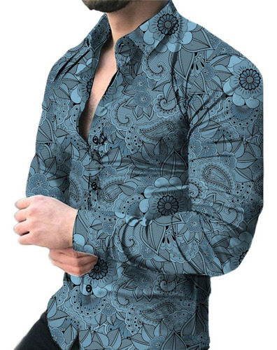 Camisa De Manga Larga Con Estampado De Flores 3d Casual