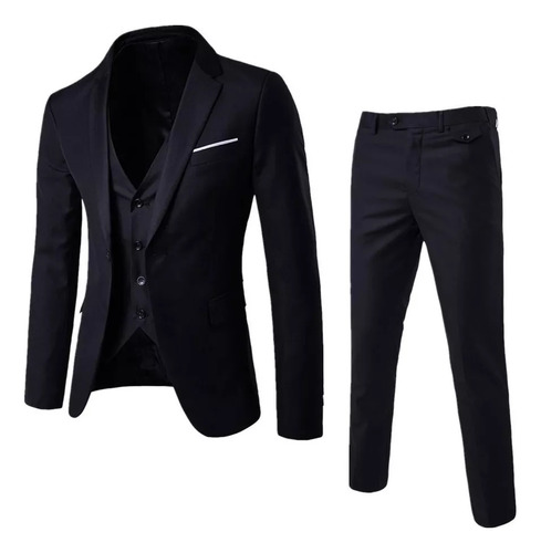 Traje Ajustado De 3 Piezas Para Hombre, Elegante Blazer Con