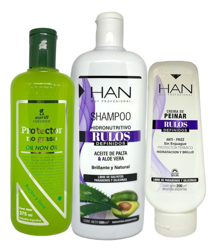 Kit Rulos Definidos Shampoo Han+gel Aurill+ Crema Peinar Han