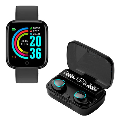 Combo Reloj Smart Dinax Y Auriculares Bluetooth M10 Color De La Caja Negro