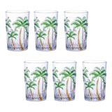 6 Copos Desenho Coqueiro Palm Tree Color 350ml Transparente