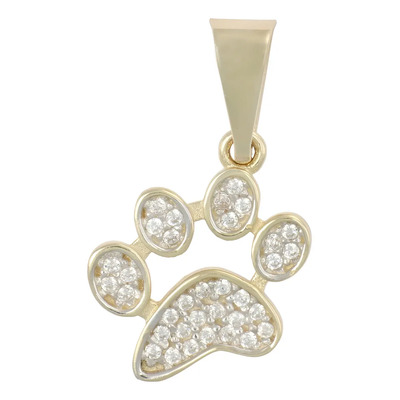 Dije De Huella De Perro Con Zirconia En Oro 10k 1.30 Gr Color Dorado