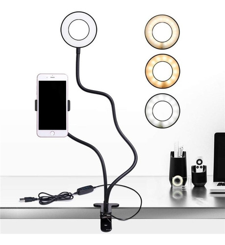 Aro De Luz Anillo Led Soporte Para Celular Brazo Flexible